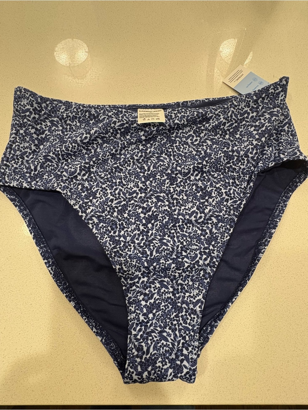 Lands End NWT Women's Ditsy Navy Floral High-Waist Bikini Bottom